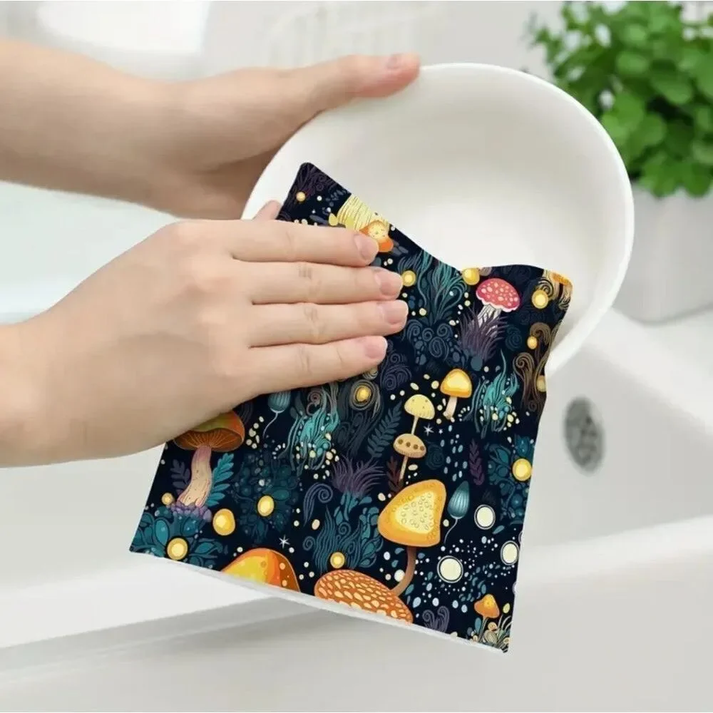 Mushroom Towels, Kitchen Dish Cloths, Microfiber woodland